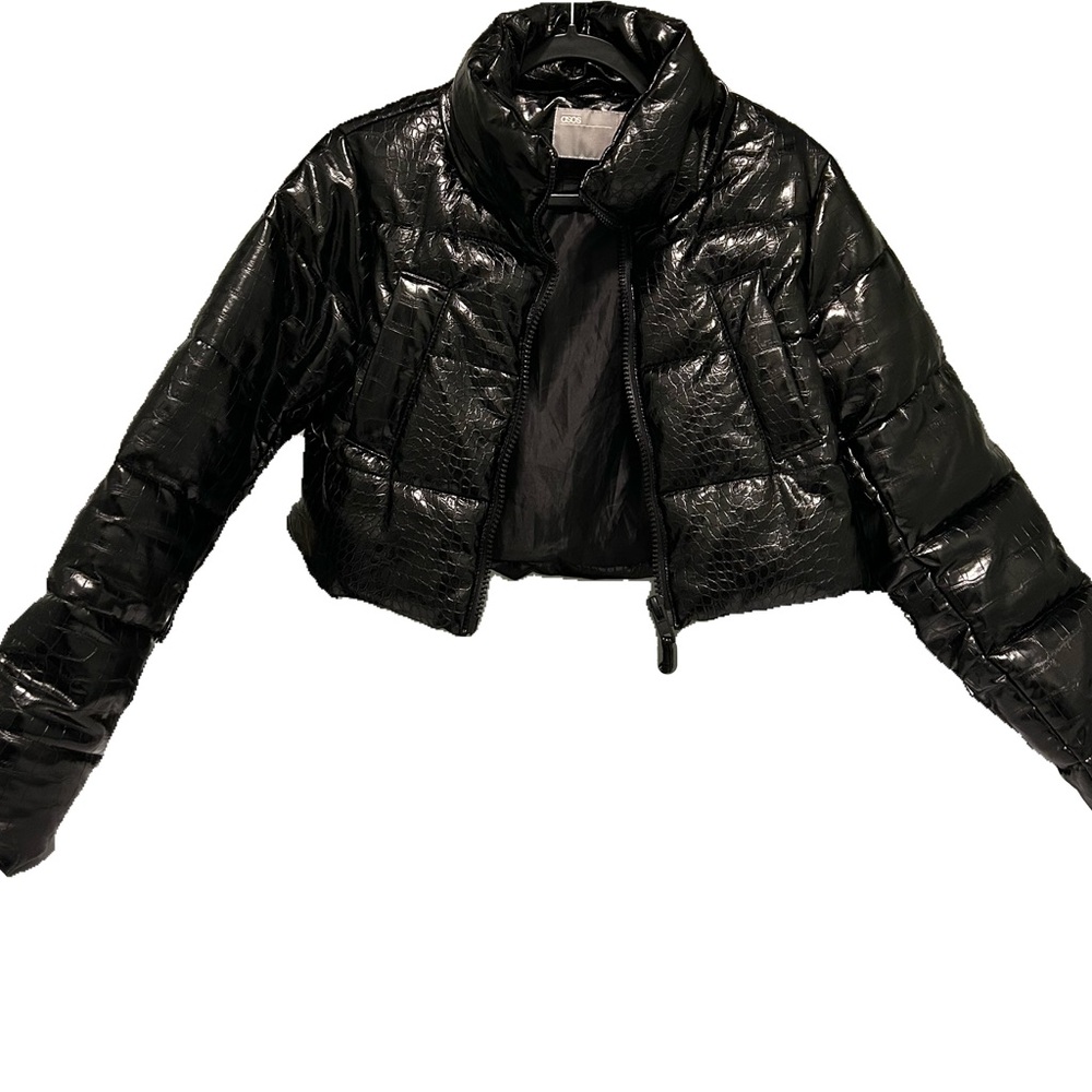 ASOS Black Glossy Cropped Puffer Jacket